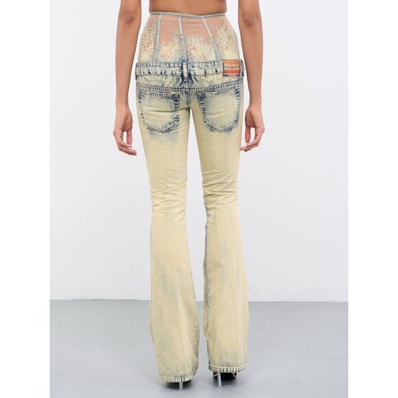 Diesel 1969 D-Ebbey-Fsc 068GP Jeans Slim Ivory W 24 Denim Corset Lace Bootcut - Picture 5 of 16